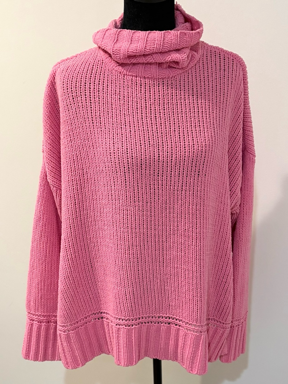 Aerie Sunset Chenille Waffle Knit Oversized Slouchy Turtleneck Pink Size Small